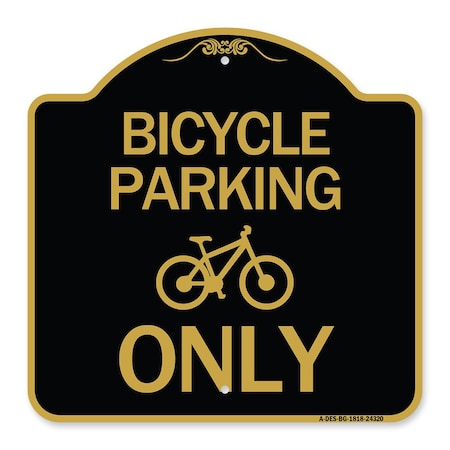 Signmission Bicycle Parking With Graphic, Black & Gold Aluminum Architectural Sign, 18" x 18", BG-1818-24320 A-DES-BG-1818-24320